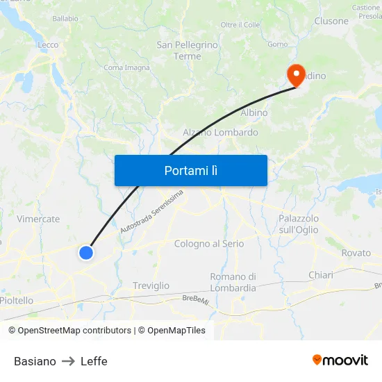 Basiano to Leffe map