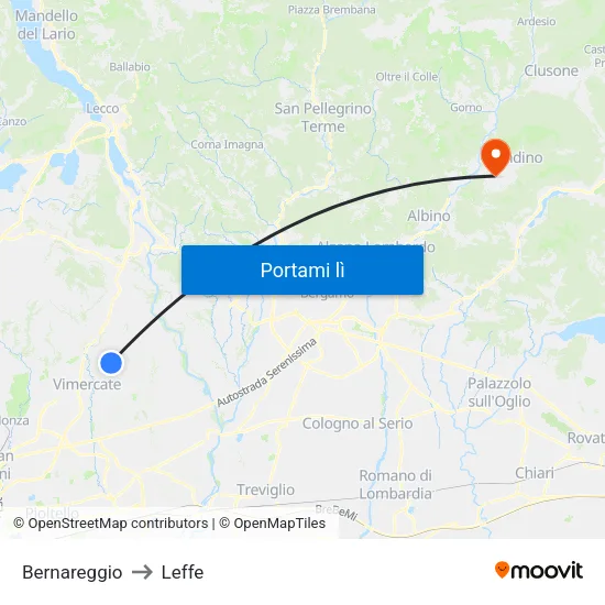 Bernareggio to Leffe map