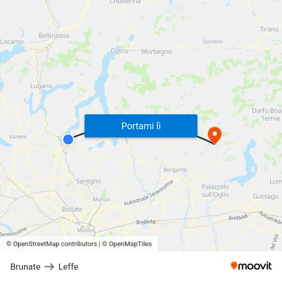 Brunate to Leffe map