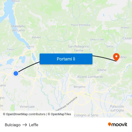Bulciago to Leffe map
