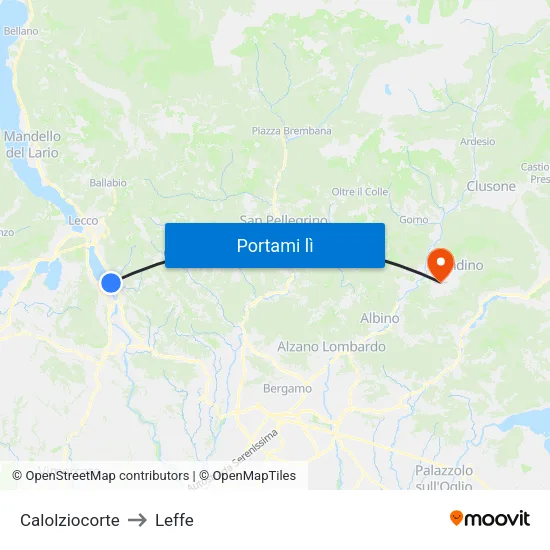 Calolziocorte to Leffe map
