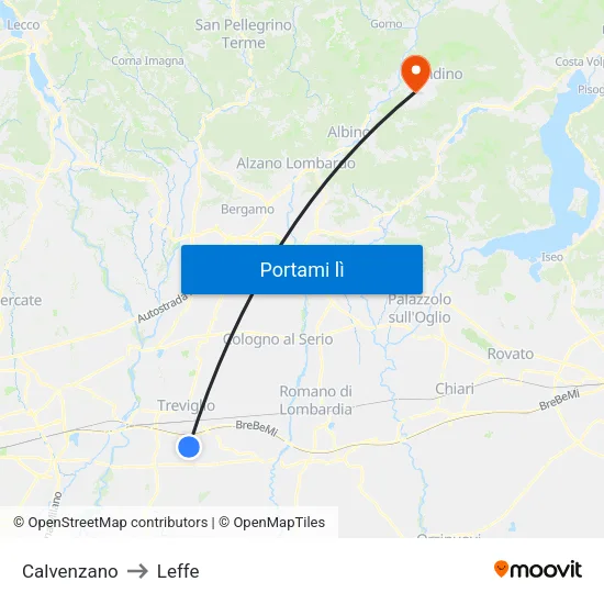 Calvenzano to Leffe map