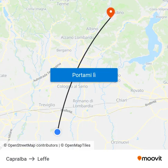 Capralba to Leffe map
