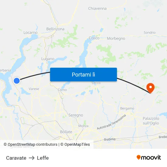 Caravate to Leffe map