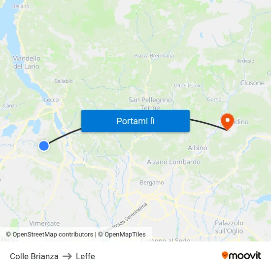 Colle Brianza to Leffe map