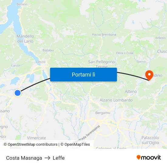 Costa Masnaga to Leffe map