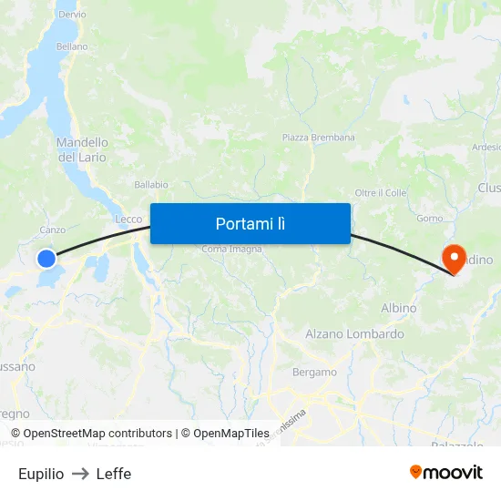 Eupilio to Leffe map
