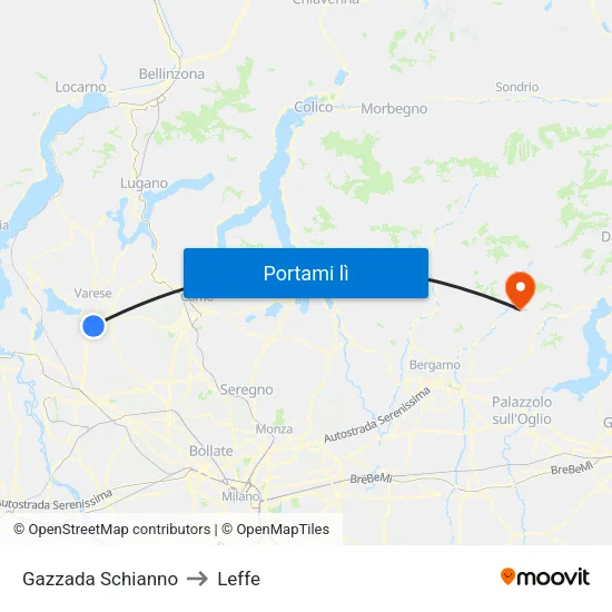 Gazzada Schianno to Leffe map