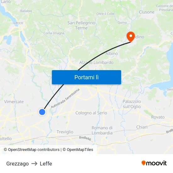 Grezzago to Leffe map