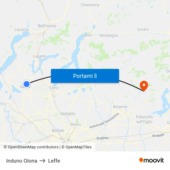 Induno Olona to Leffe map