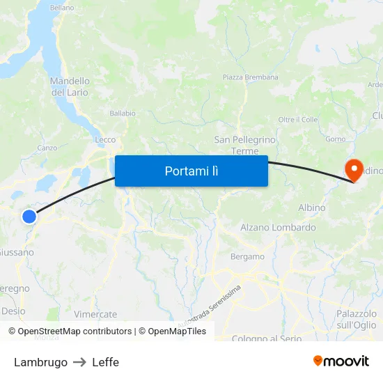 Lambrugo to Leffe map