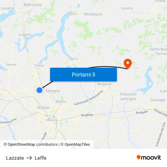 Lazzate to Leffe map