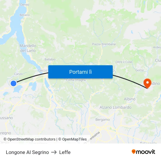 Longone Al Segrino to Leffe map