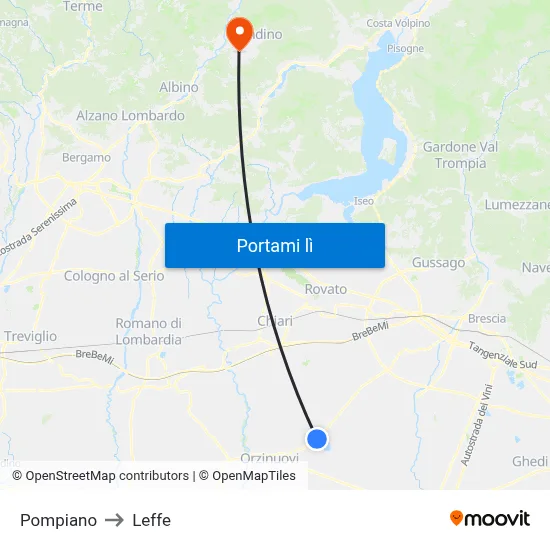 Pompiano to Leffe map