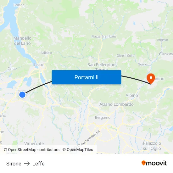Sirone to Leffe map