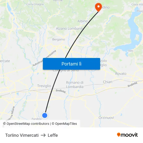 Torlino Vimercati to Leffe map