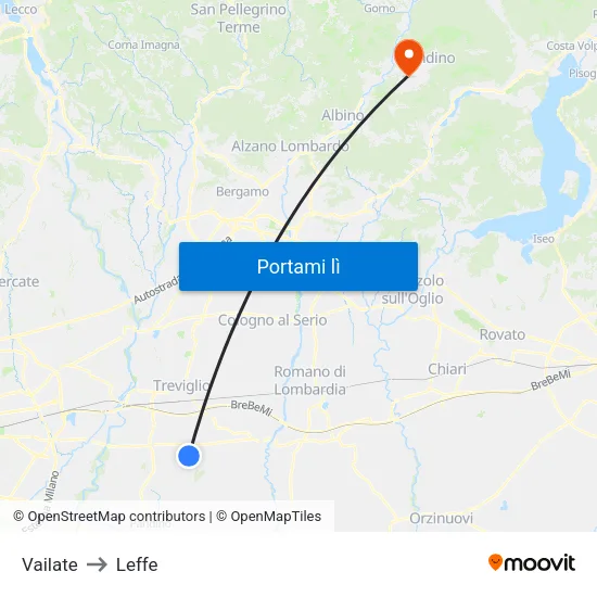 Vailate to Leffe map