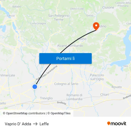 Vaprio D' Adda to Leffe map