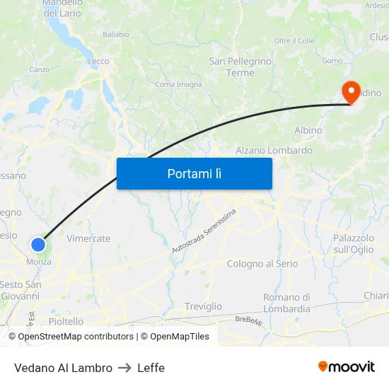 Vedano Al Lambro to Leffe map
