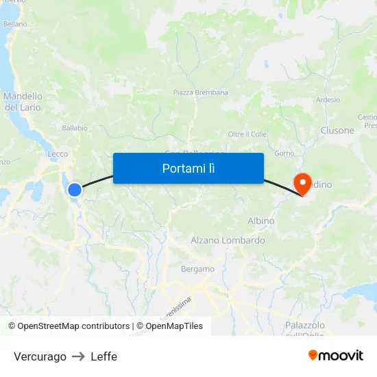 Vercurago to Leffe map