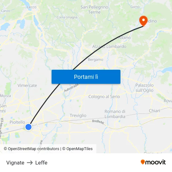 Vignate to Leffe map