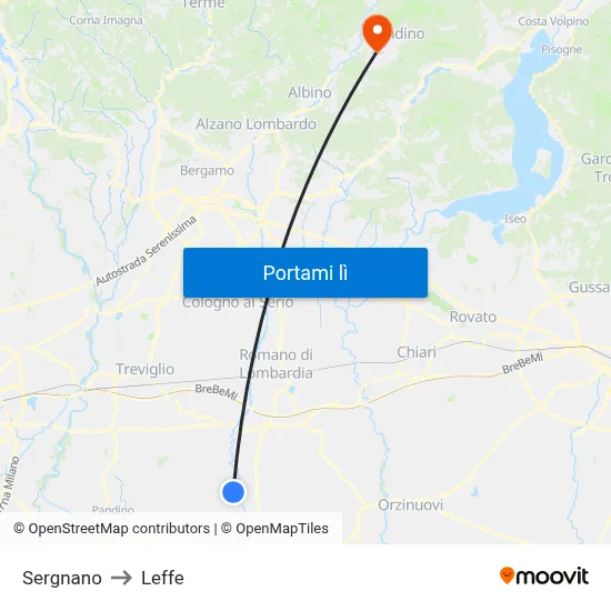 Sergnano to Leffe map