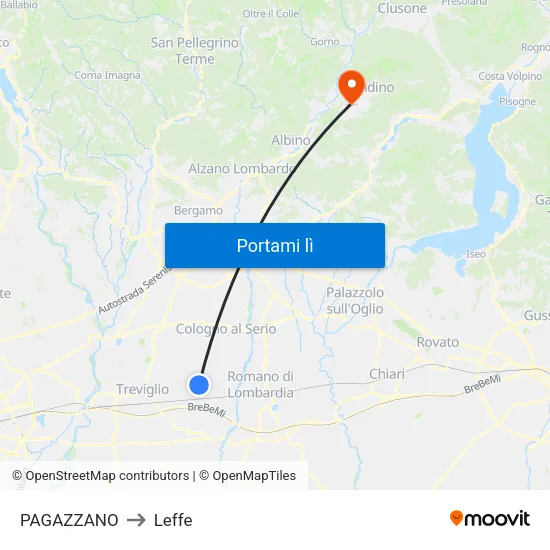 PAGAZZANO to Leffe map