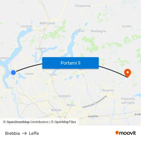 Brebbia to Leffe map