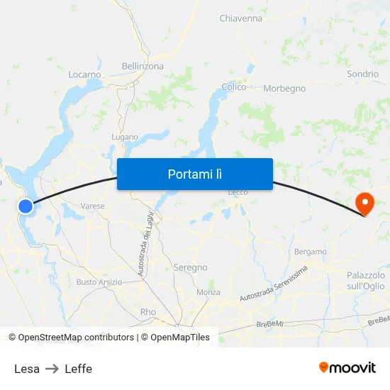 Lesa to Leffe map