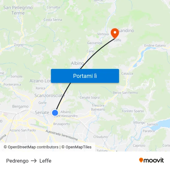 Pedrengo to Leffe map