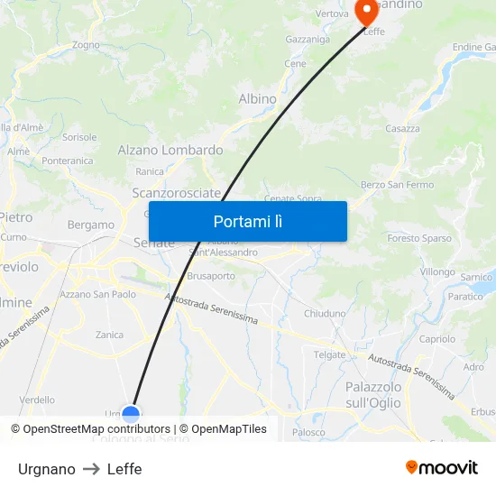 Urgnano to Leffe map