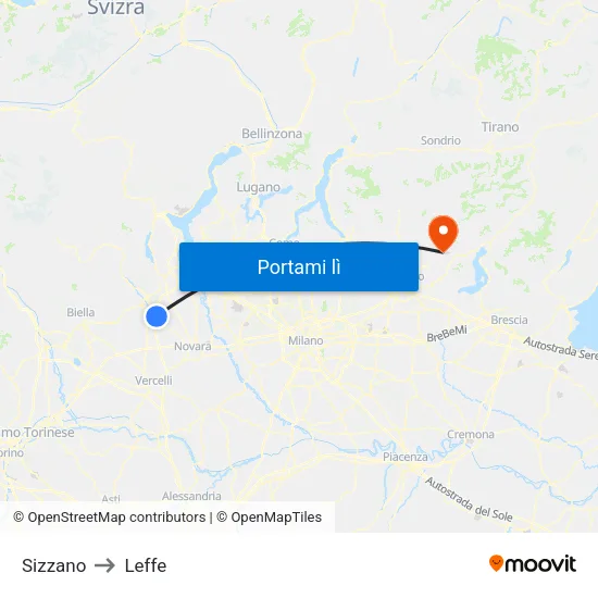 Sizzano to Leffe map
