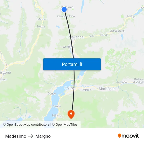 Madesimo to Margno map