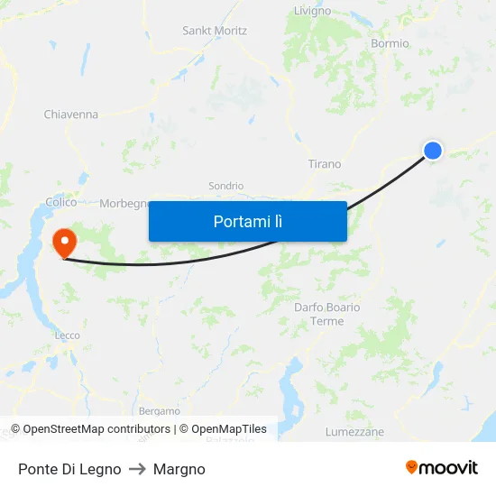 Ponte Di Legno to Margno map