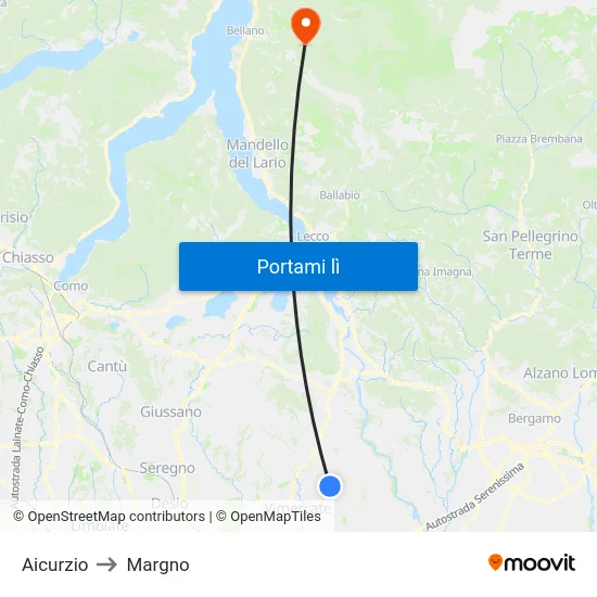 Aicurzio to Margno map