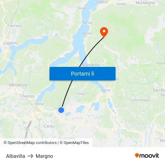 Albavilla to Margno map