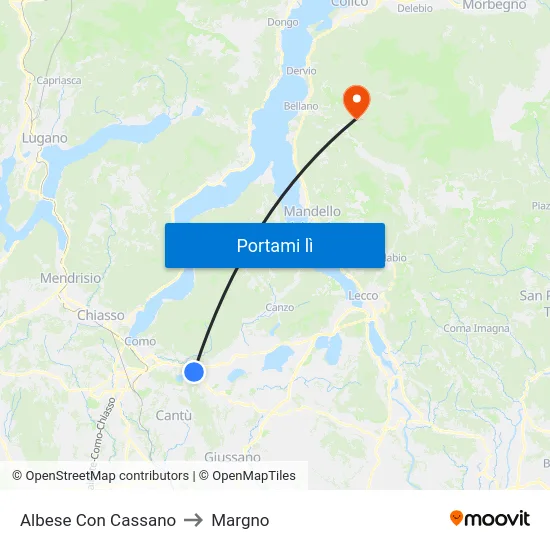 Albese Con Cassano to Margno map