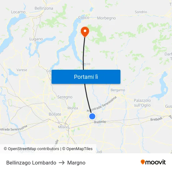Bellinzago Lombardo to Margno map