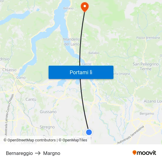 Bernareggio to Margno map