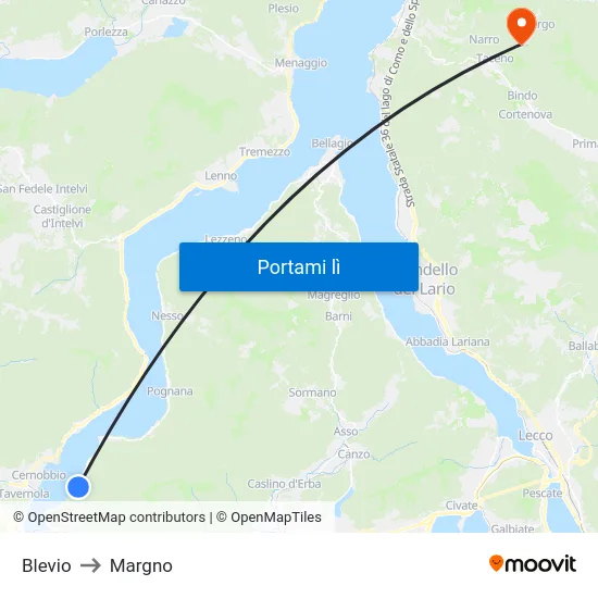 Blevio to Margno map