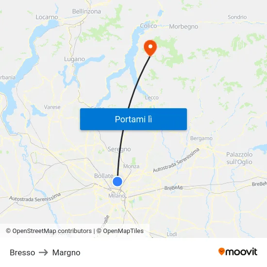 Bresso to Margno map