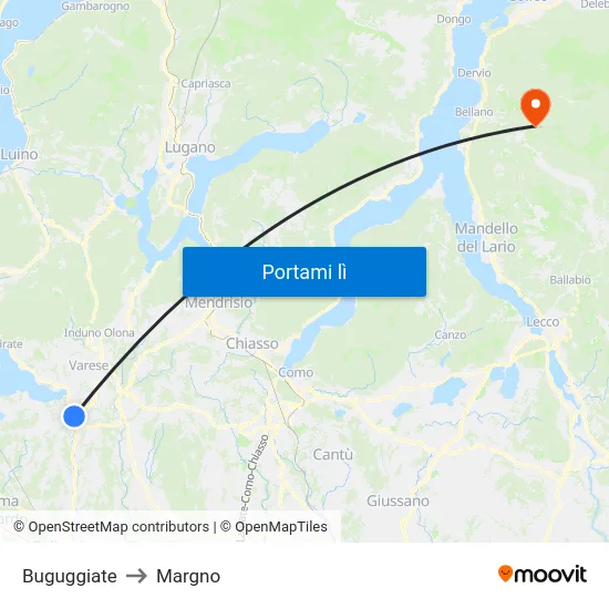 Buguggiate to Margno map