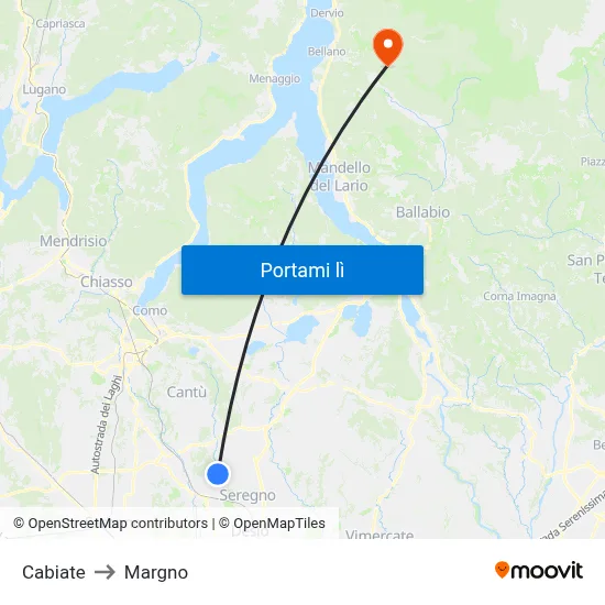 Cabiate to Margno map