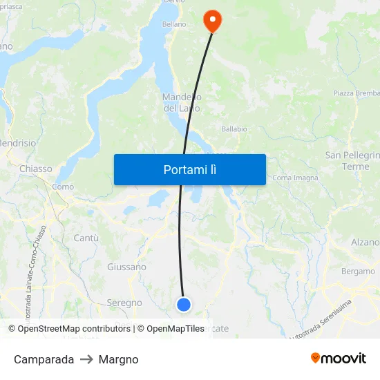 Camparada to Margno map