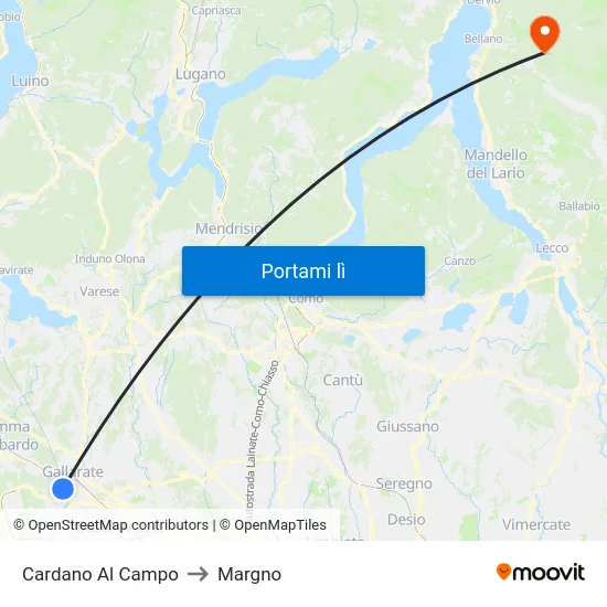 Cardano Al Campo to Margno map