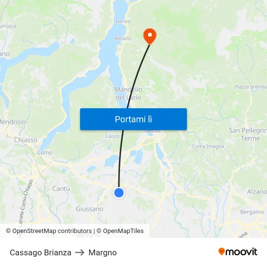 Cassago Brianza to Margno map