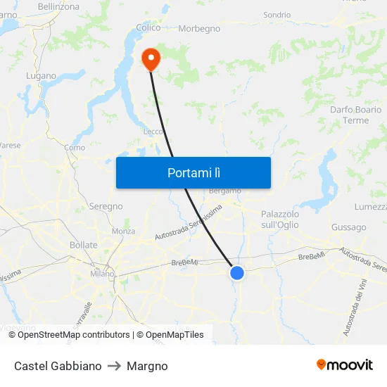Castel Gabbiano to Margno map