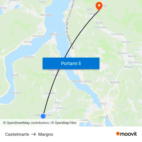 Castelmarte to Margno map