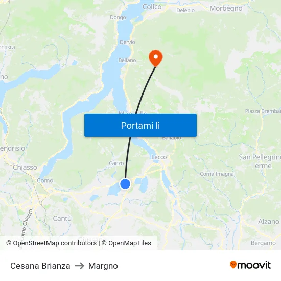 Cesana Brianza to Margno map