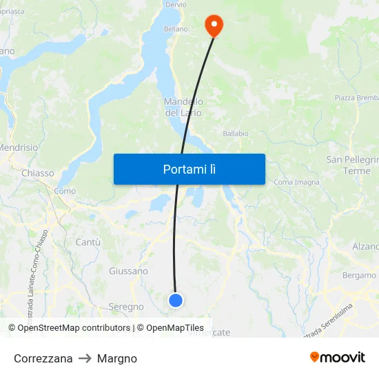 Correzzana to Margno map